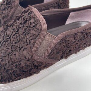 Tory Burch Rosette Slip On Trainers leather boho textile flowers brown size 7.5